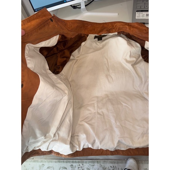 Lucky Brand Leather Utility Jacket Womens Cognac Brown Distressed Field S - Picture 9 of 9